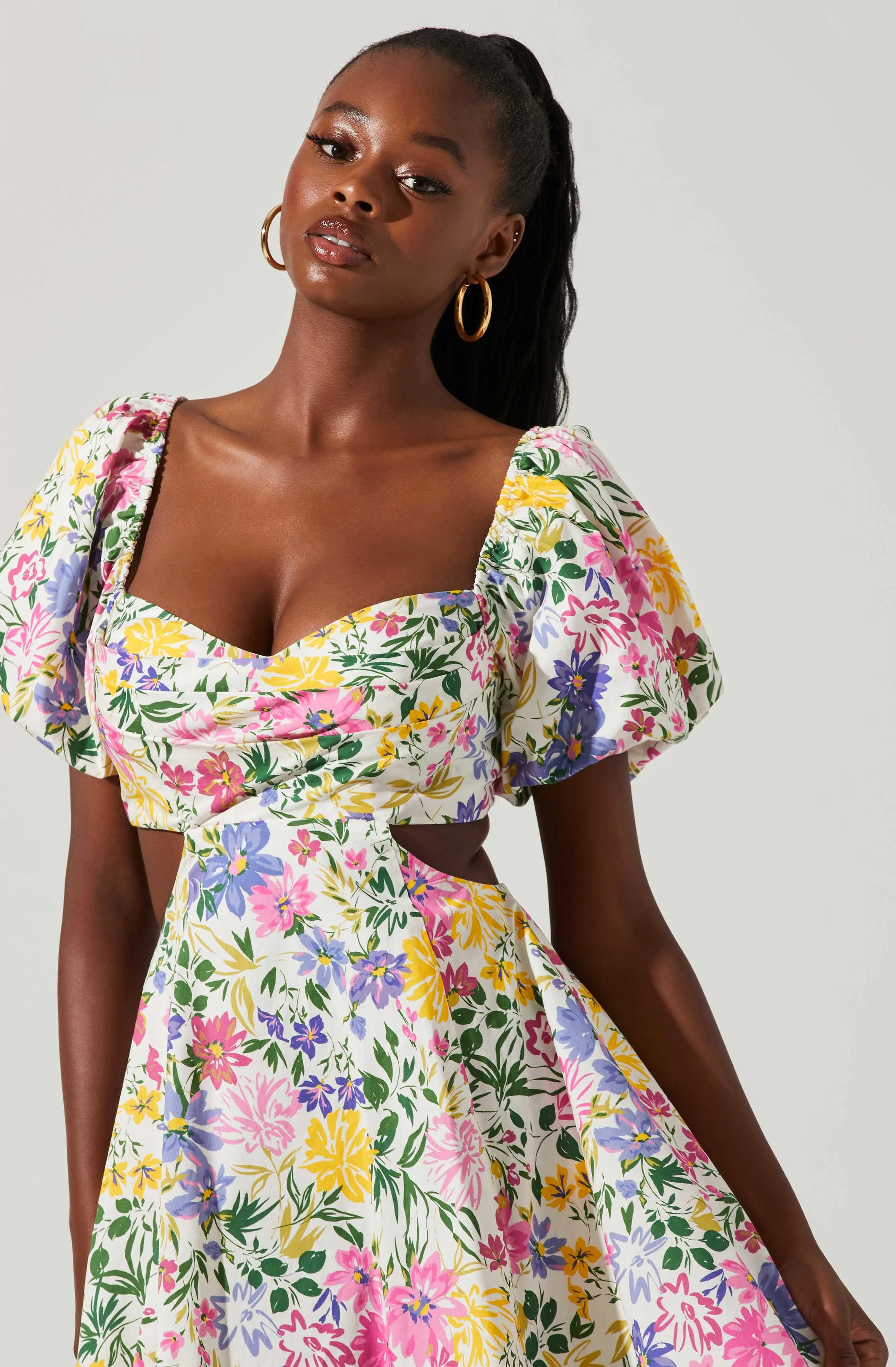 Clarita Floral Cutout Puff Sleeve Mini Dress