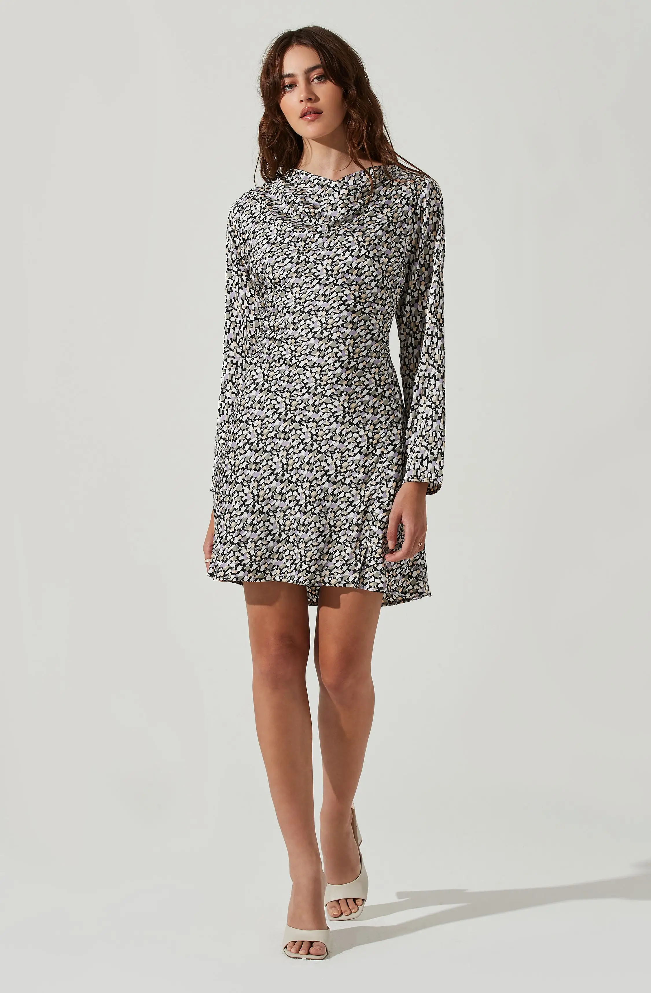 Cowl Neck Long Sleeve Mini Dress