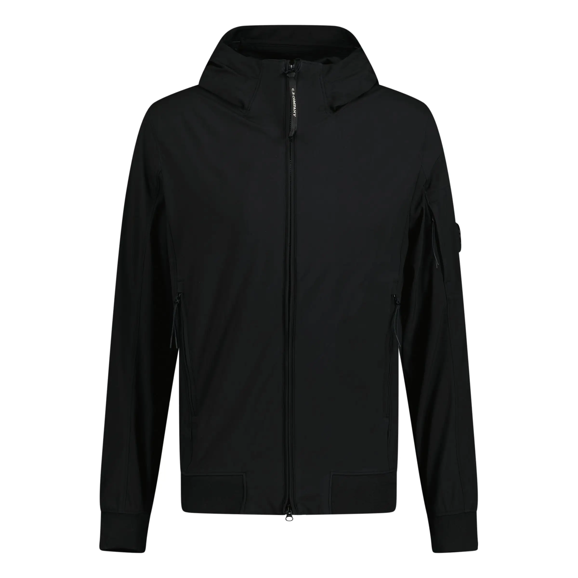 CP COMPANY SOFTSHELL HOODED ARM LENS JACKET BLACK