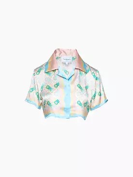 Cuban Collar Cropped Silk Shirt