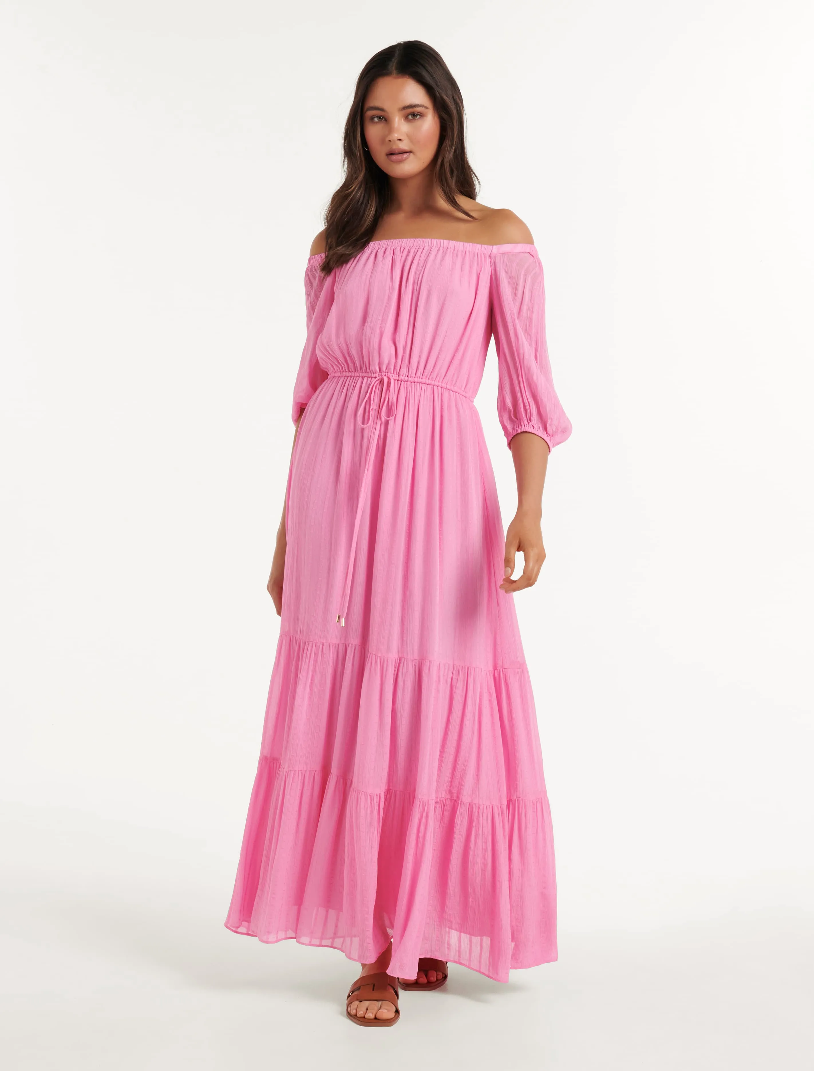 Elle Off Shoulder Tiered Midi Dress