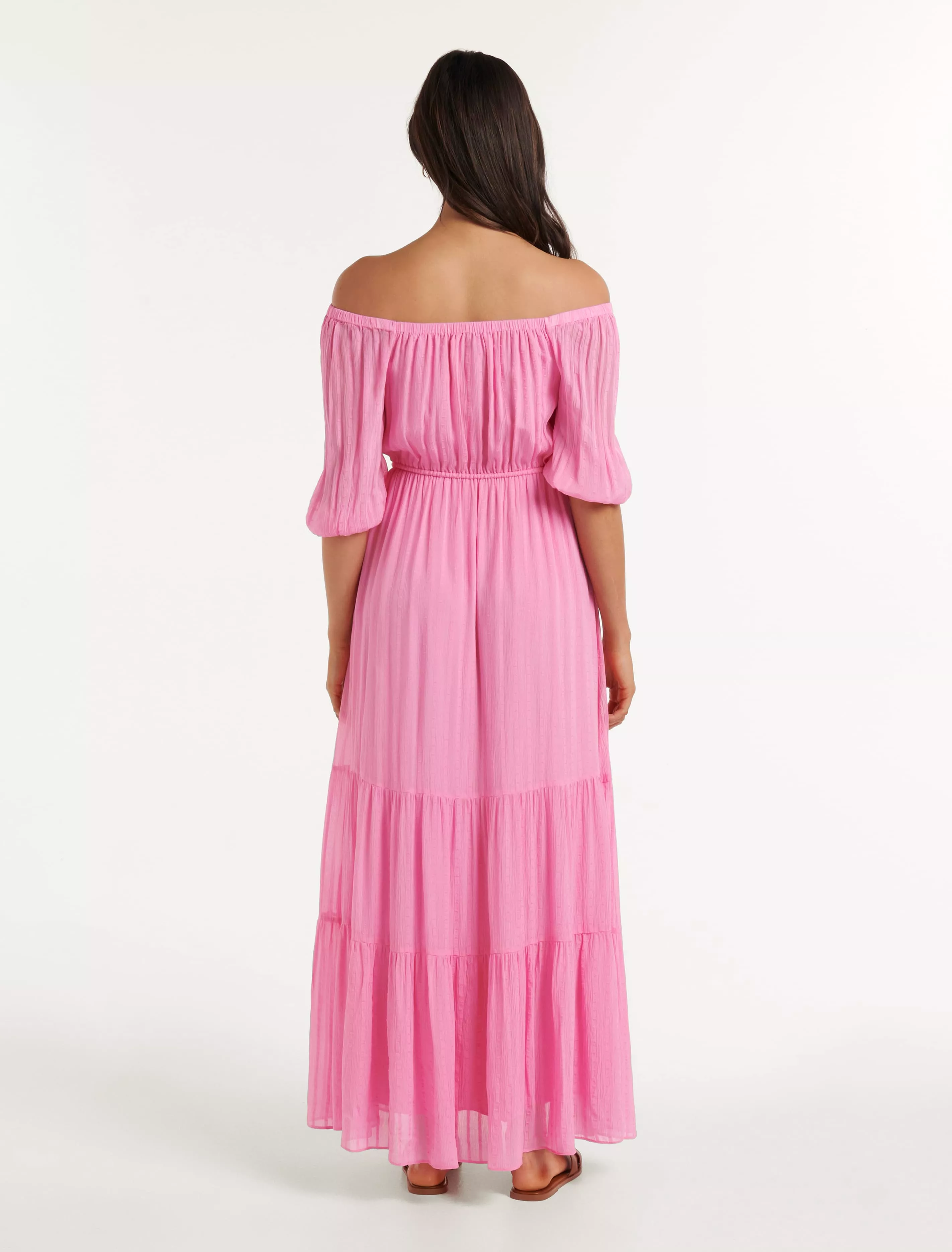 Elle Off Shoulder Tiered Midi Dress