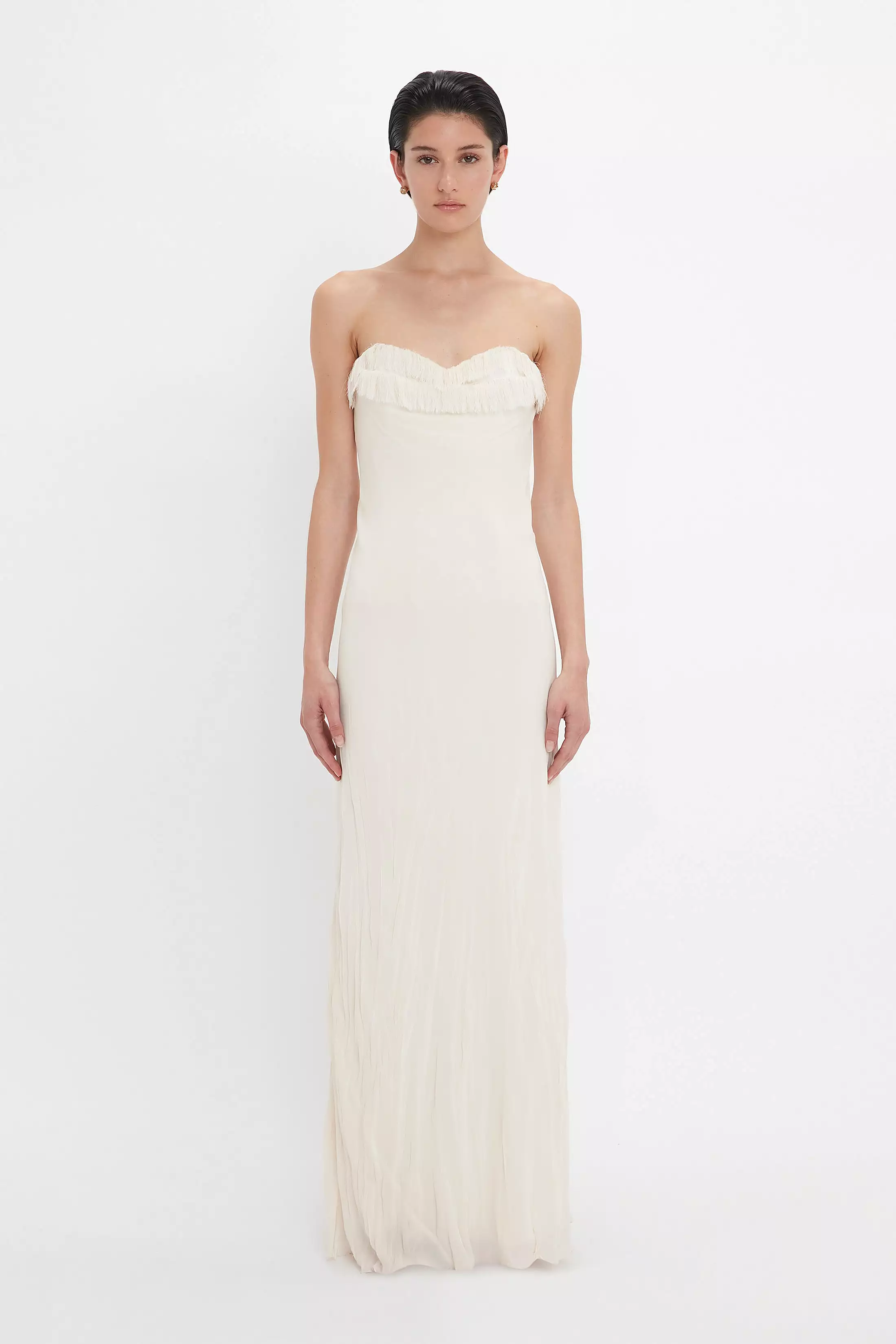 Exclusive Floor-Length Corset Detail Gown In Ivory