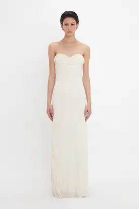 Exclusive Floor-Length Corset Detail Gown In Ivory