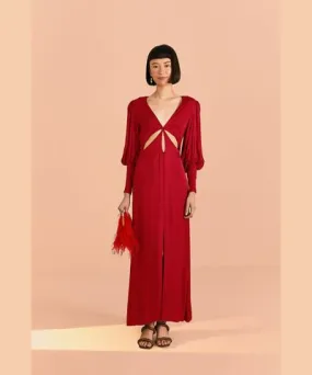 FarmRio Red Cut Out Long Sleeve Lenzing Ecovero Viscose Maxi Dress