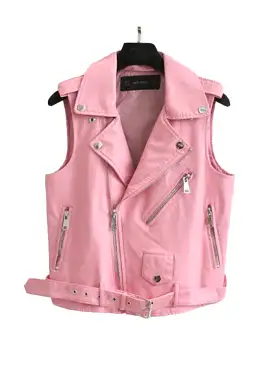 Fashion Leather Vest Womens Sleeveless Leather jacket Turn-Down Collar Pockets  PU vestm