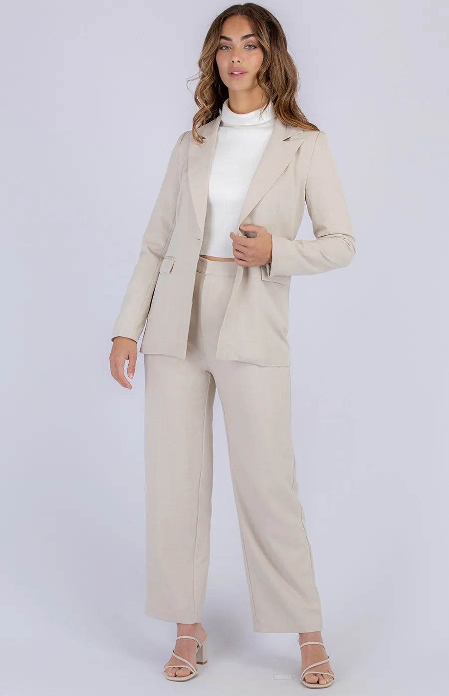 Faux Linen Blazer and Pants Set (ASE806A)