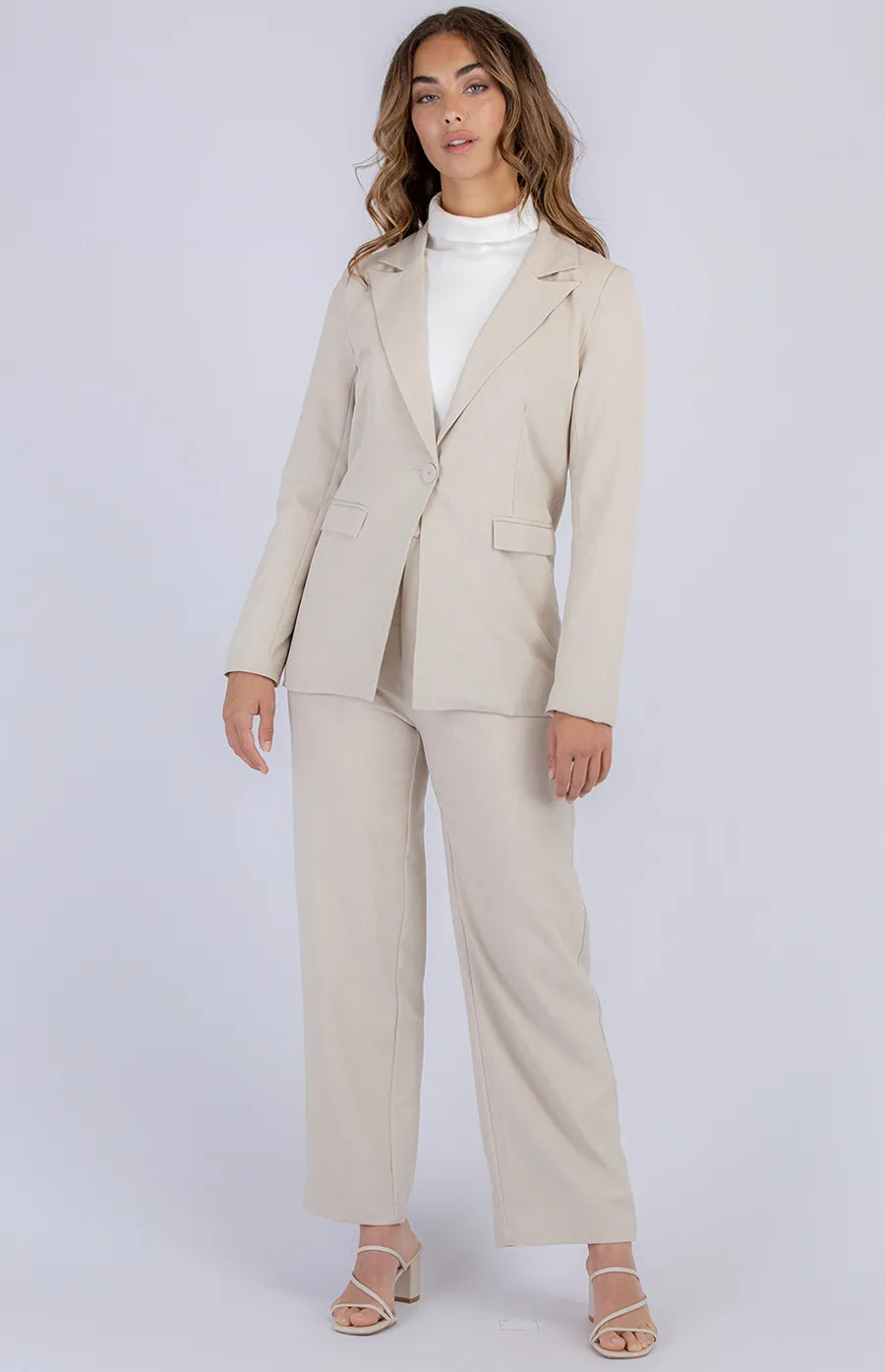 Faux Linen Blazer and Pants Set (ASE806A)