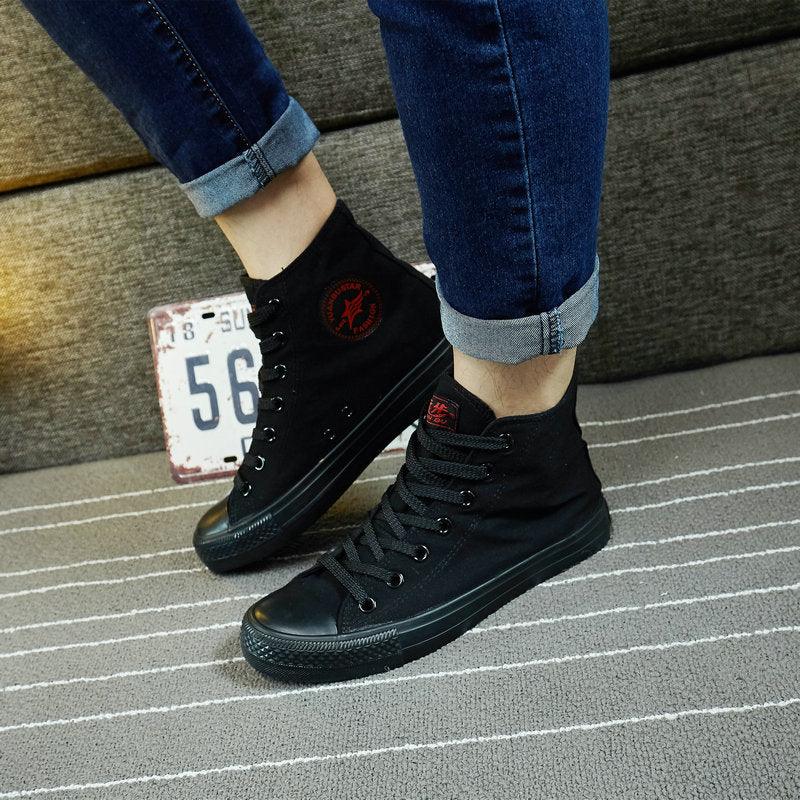 Flats Shoes All Black White Red Casual Shoes Canvas Shoes Lace-Up High Top