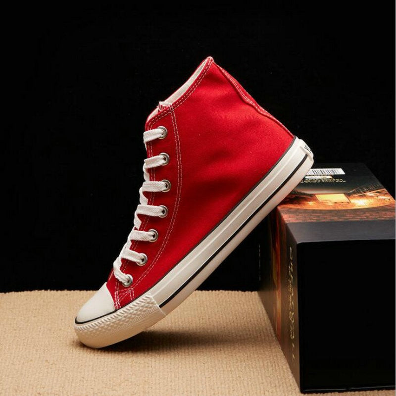 Flats Shoes All Black White Red Casual Shoes Canvas Shoes Lace-Up High Top