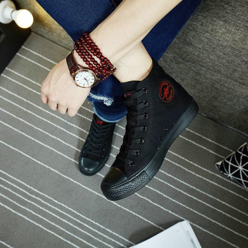 Flats Shoes All Black White Red Casual Shoes Canvas Shoes Lace-Up High Top