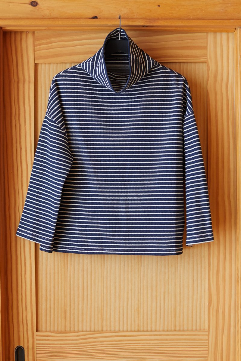 Funnel Neck Top in Navy Stripe