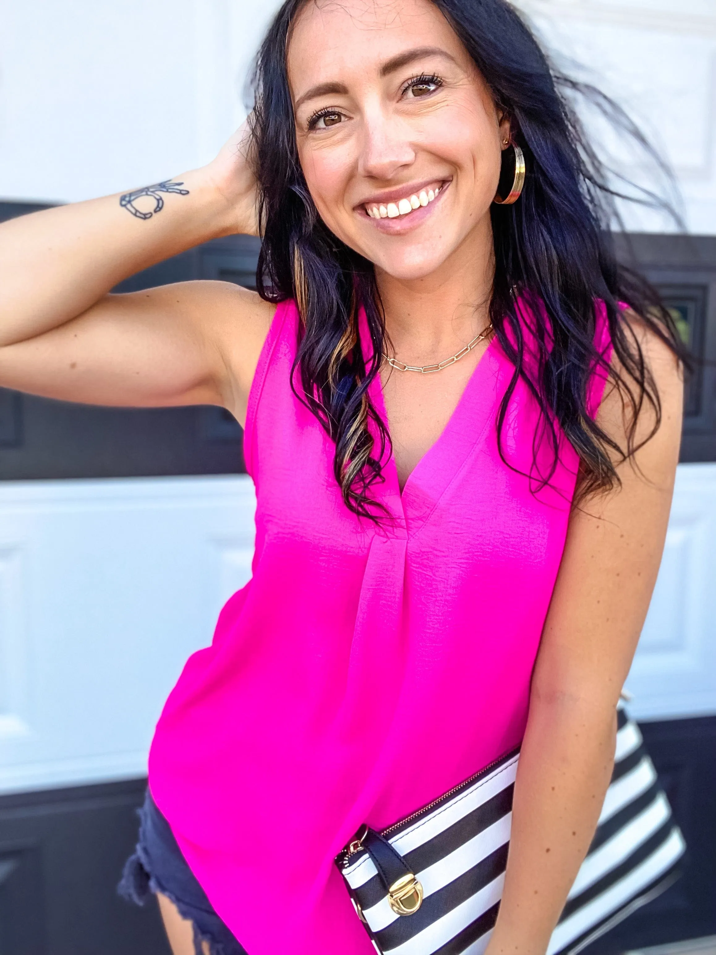 Gabby V-neck Sleeveless Top-Hot Pink