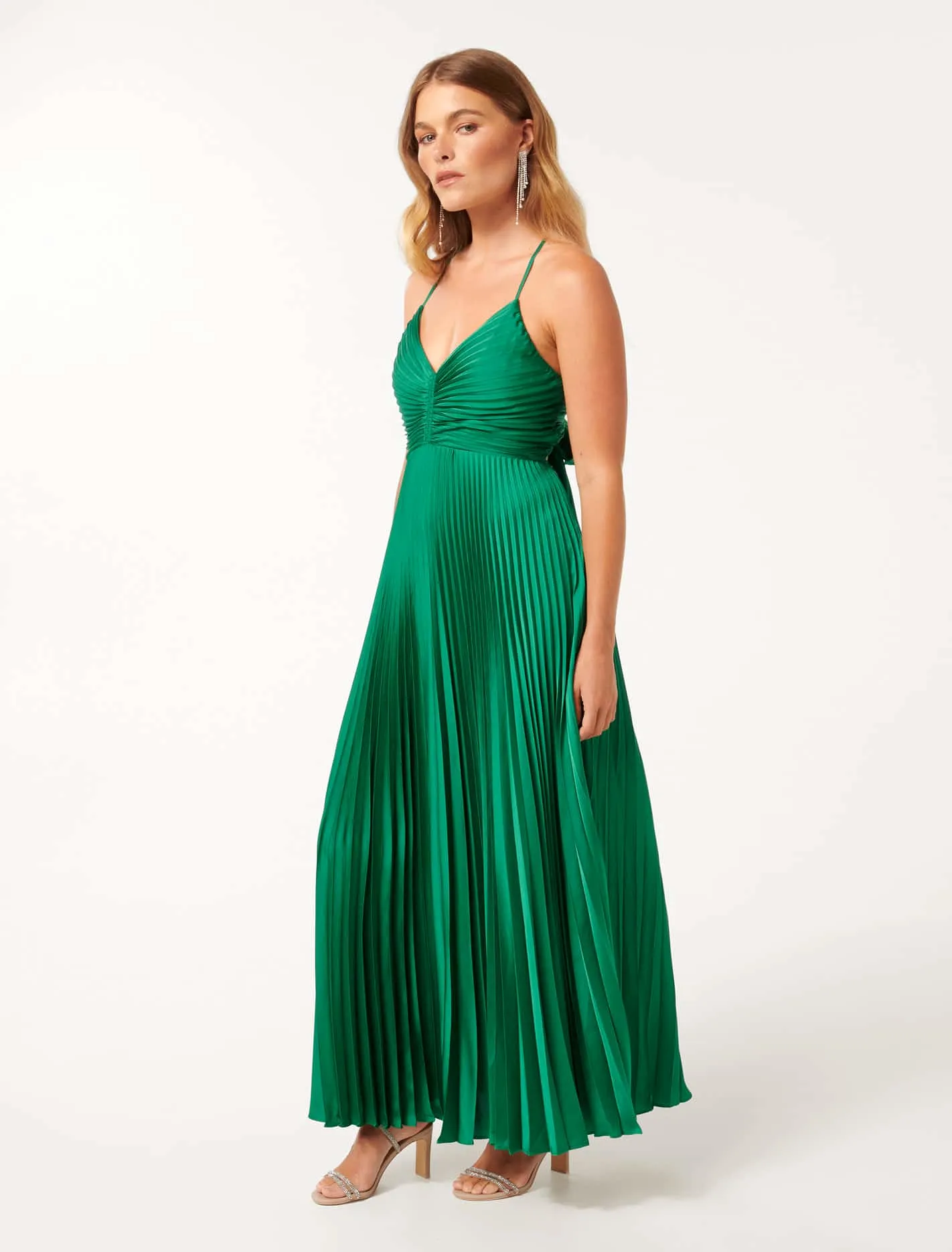 Geri Petite Tie Back Pleated Maxi Dress