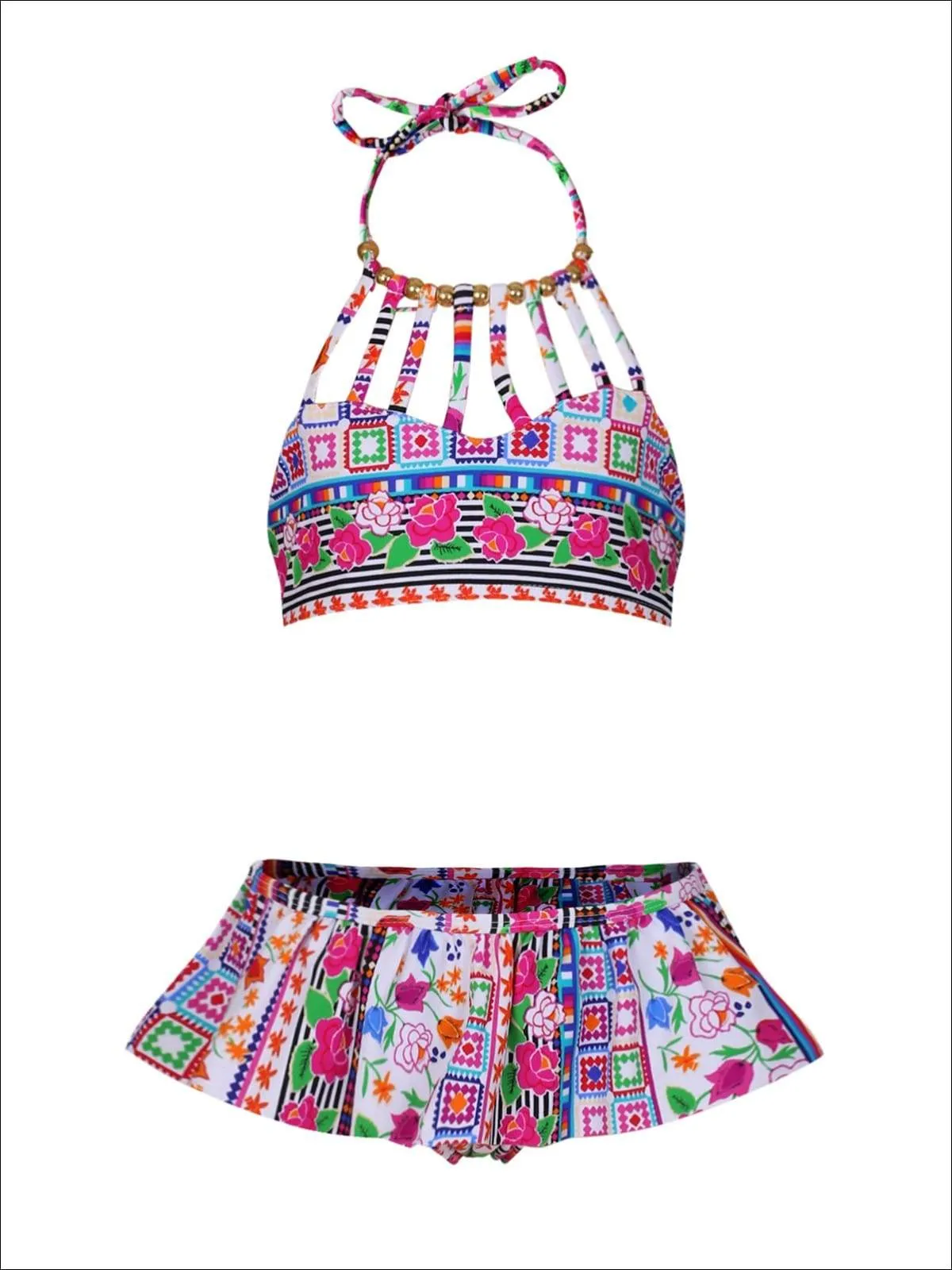 Girls On Island Time Skirted Two Piece Swimsuit