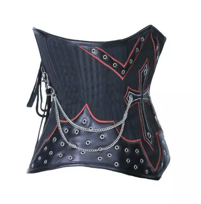 Gothic Women's Black Red Cross Patchwork Underbust Corset