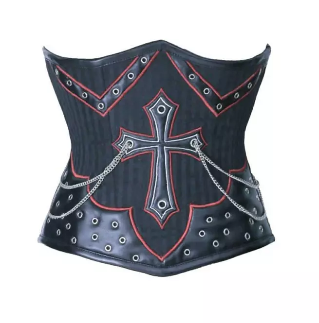 Gothic Women's Black Red Cross Patchwork Underbust Corset