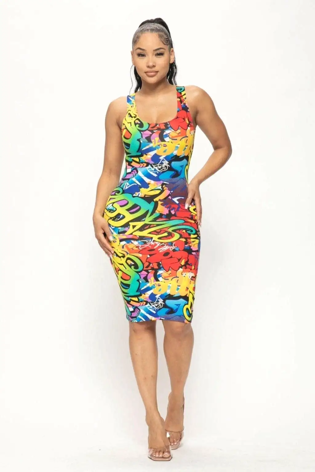 Graffiti Print Tank Midi Dress