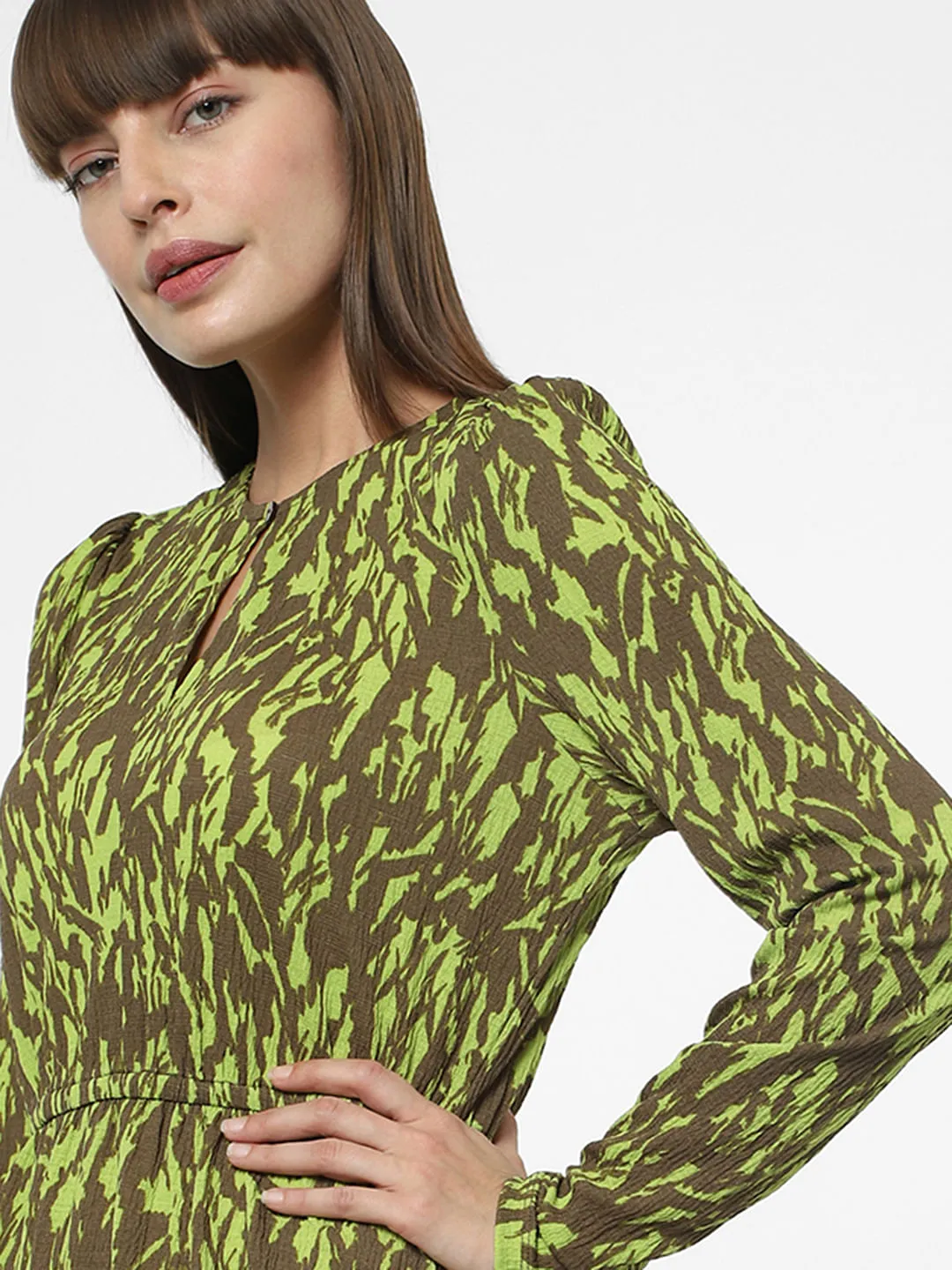 Green Printed Mini Dress