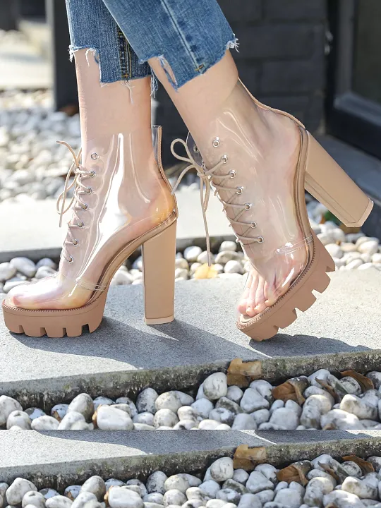 Hailey Lace Up Transparent Ankle Boots