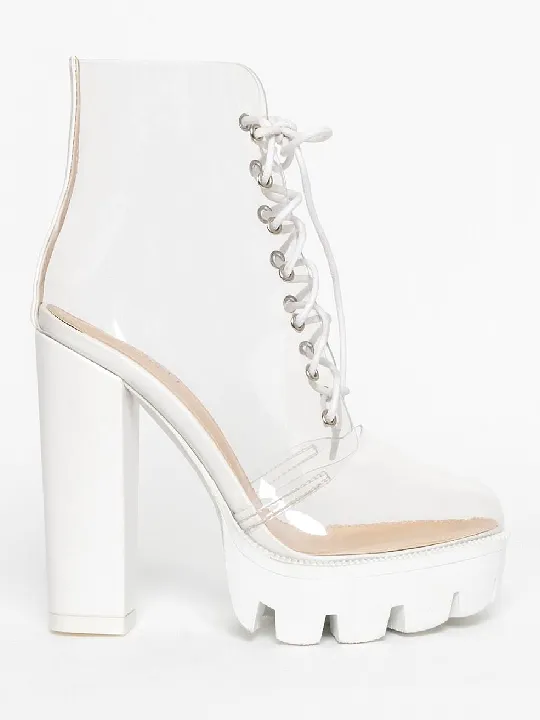 Hailey Lace Up Transparent Ankle Boots