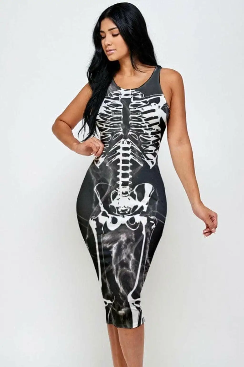 Halloween skeleton print Midi dress