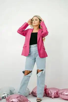 Hot Pink Faux Leather Blazer