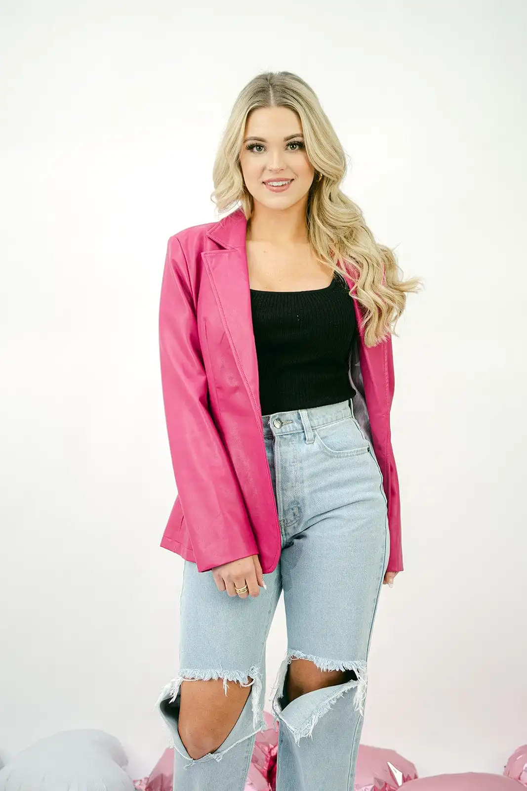 Hot Pink Faux Leather Blazer