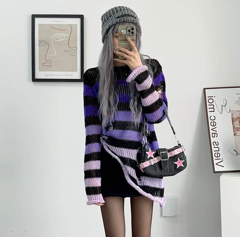 Ins rainbow gradient striped knit sweater BY1008