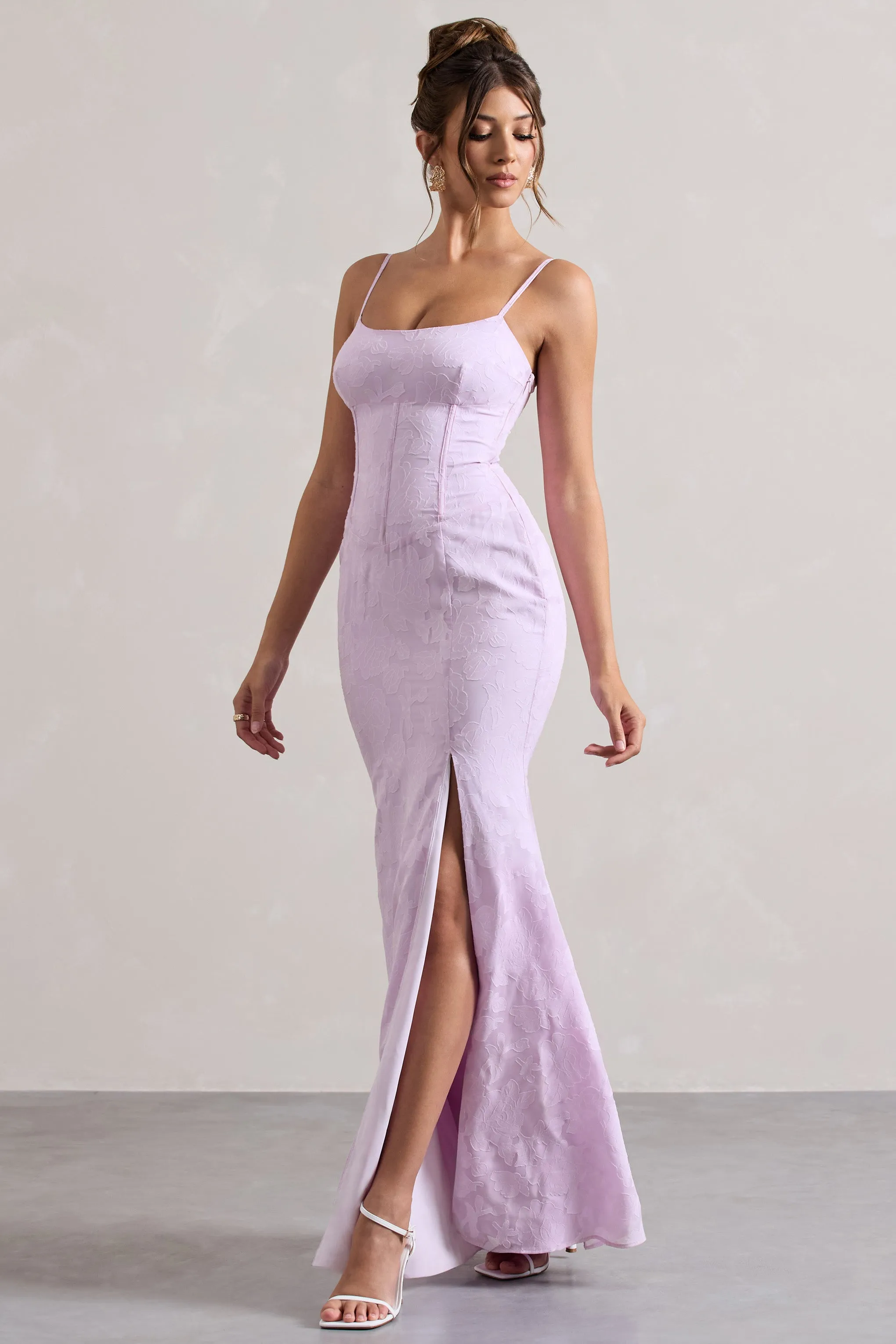 Intimacy | Lilac Lace Corset Split Maxi Dress