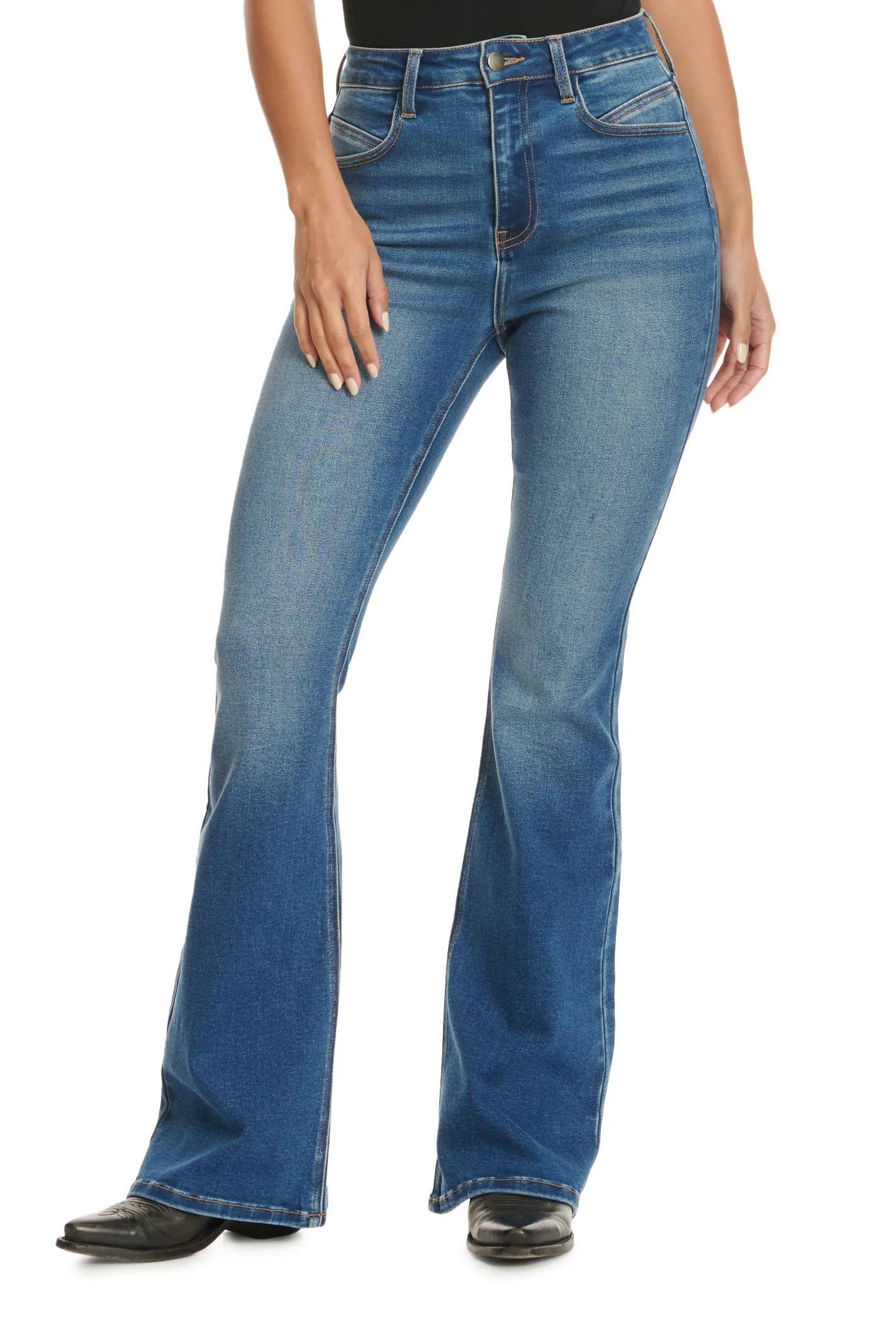 Jelly Jeans Women's Medium Wash "Worn" High Rise Basic Flare Leg Jeans