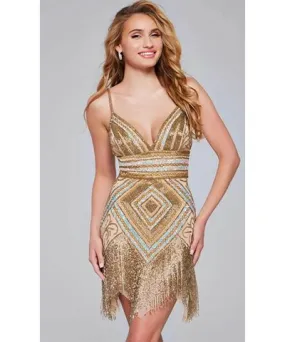 Jovani 41101 - Sleeveless Fringed Hem Cocktail Dress