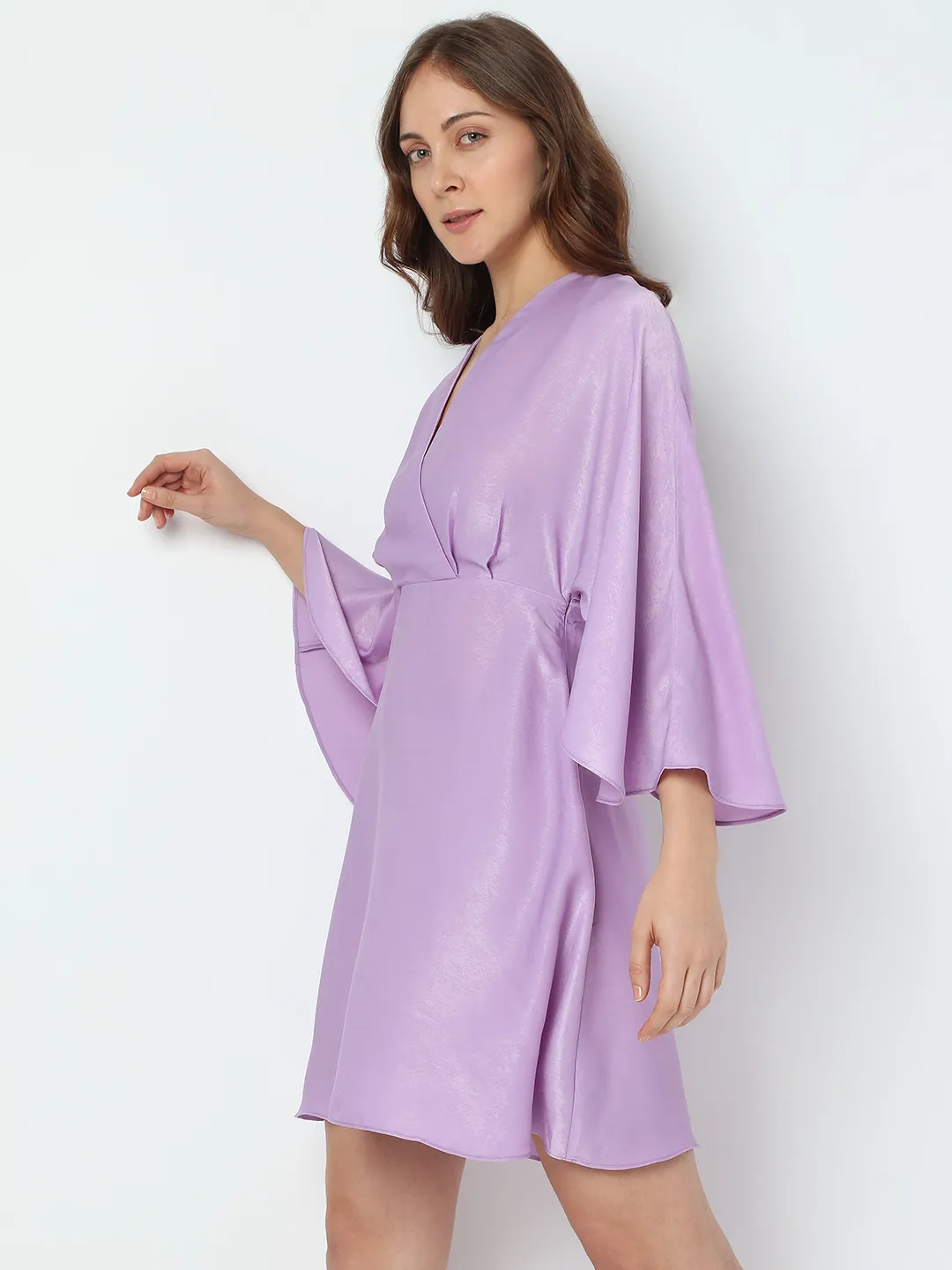 Lilac Flared Sleeves Mini Dress