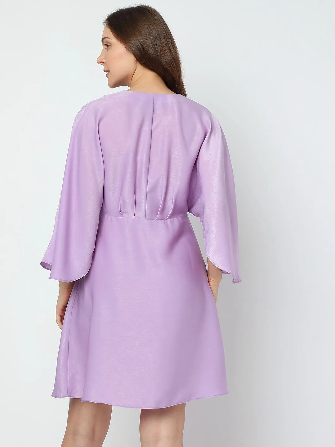 Lilac Flared Sleeves Mini Dress