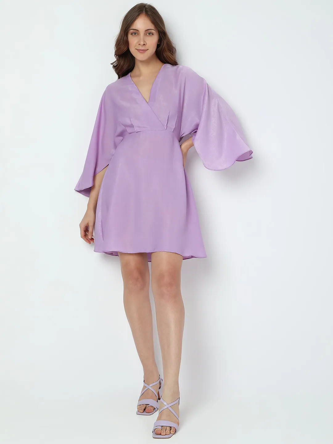 Lilac Flared Sleeves Mini Dress