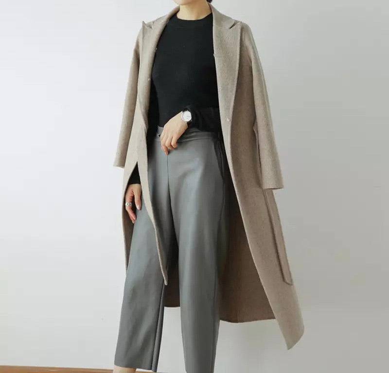 Long Wool Cashmere Coat With Removable Fox Fur Trims