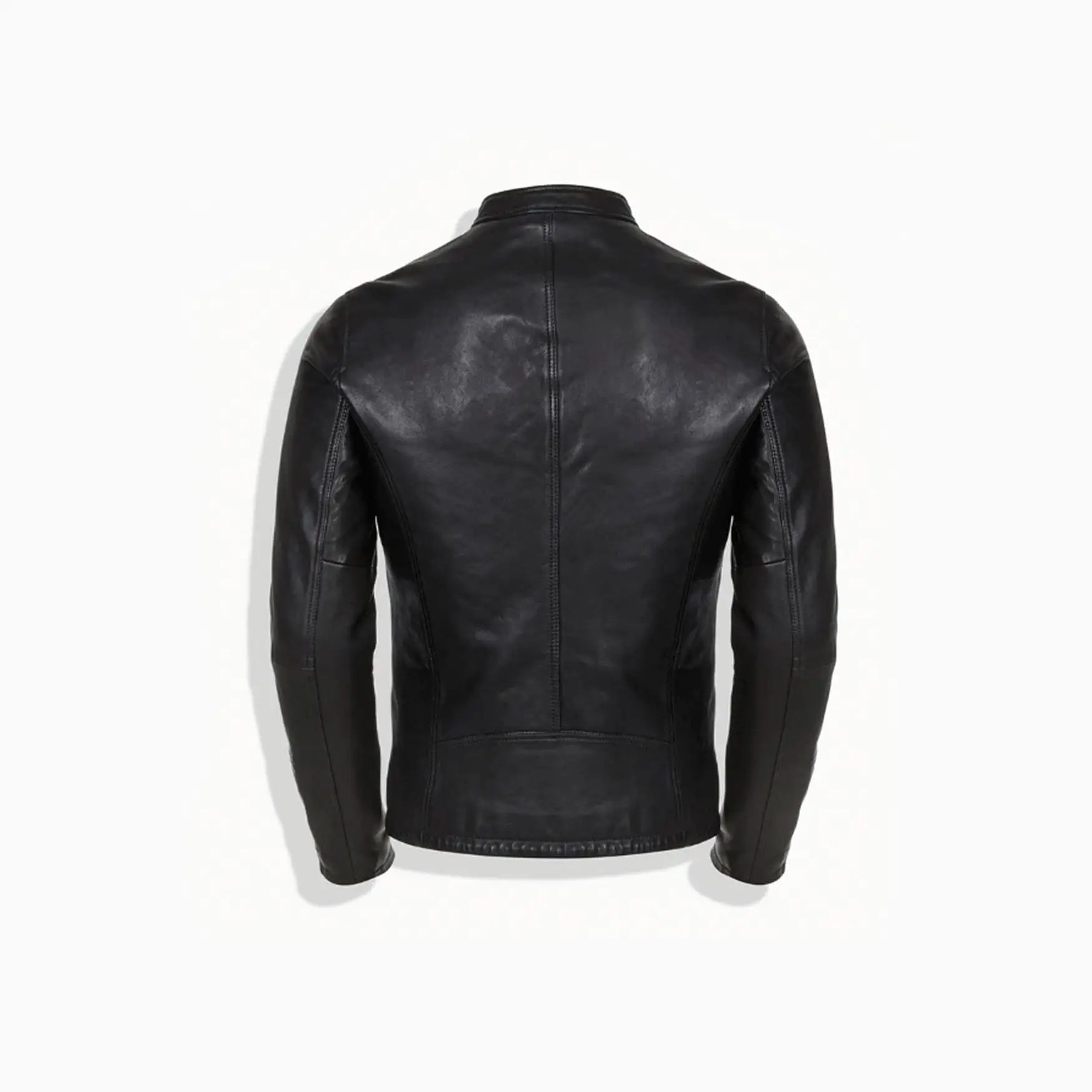 Mandarin Collar Leather Jacket, Black