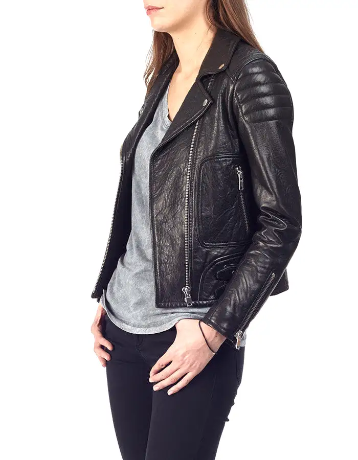 MAX - Textured-Leather Biker Jacket