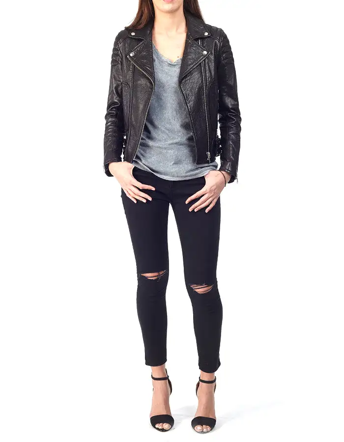 MAX - Textured-Leather Biker Jacket