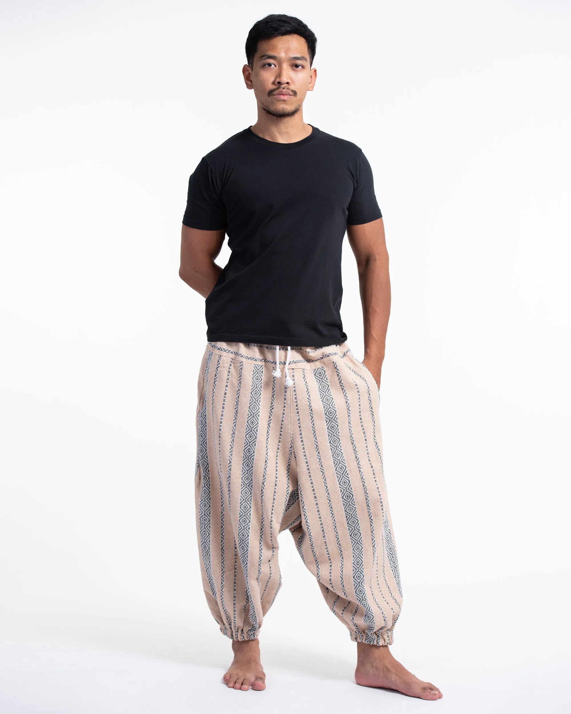 Men's Hill Tribe Low Cut Balloon Pants In Beige Gray