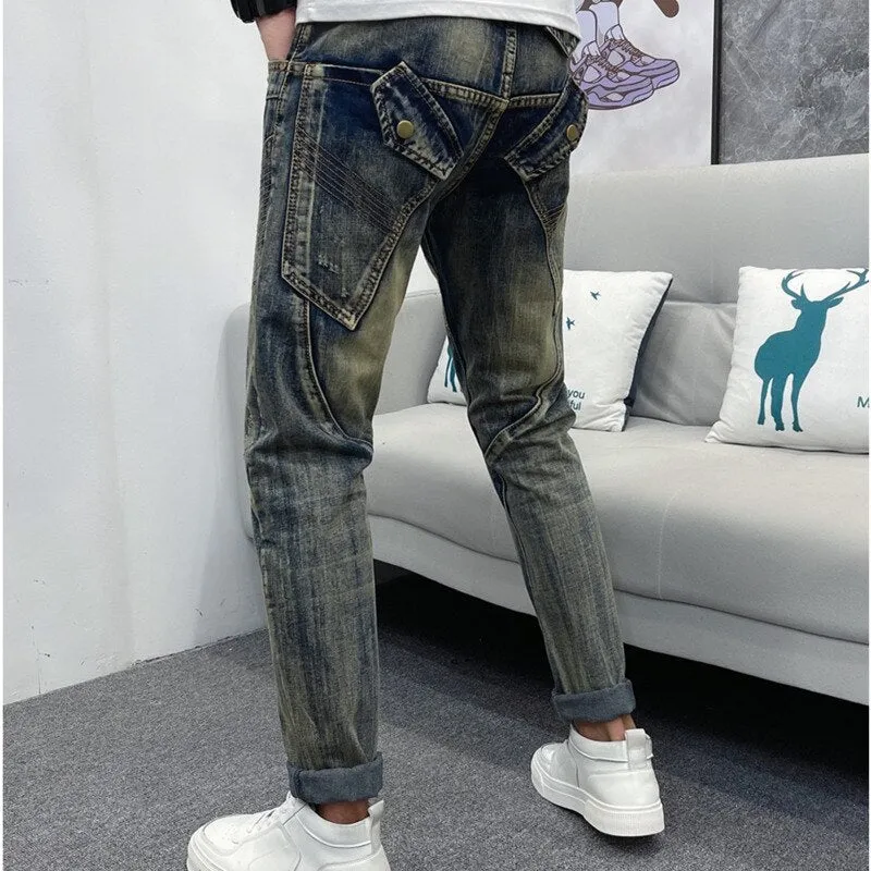 Men's Summer High Street Mid Waist Denim Straight Leg Jeans Pants