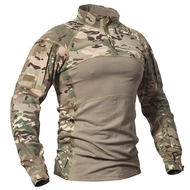 Mens Tactical Shirt Men Camouflage Army Long Sleeve T Shirt Cotton Combat Shirts