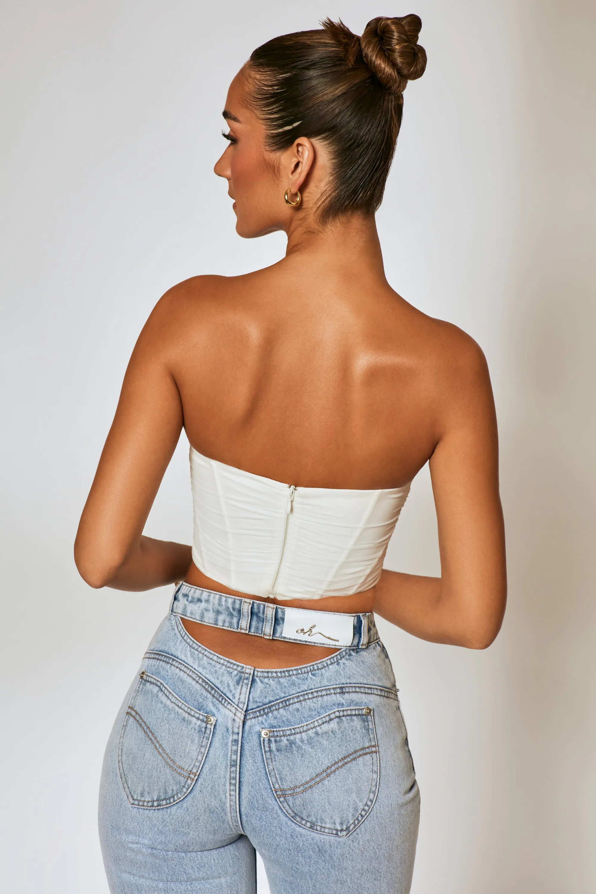 Mesh Overlay Corset Top in Ivory