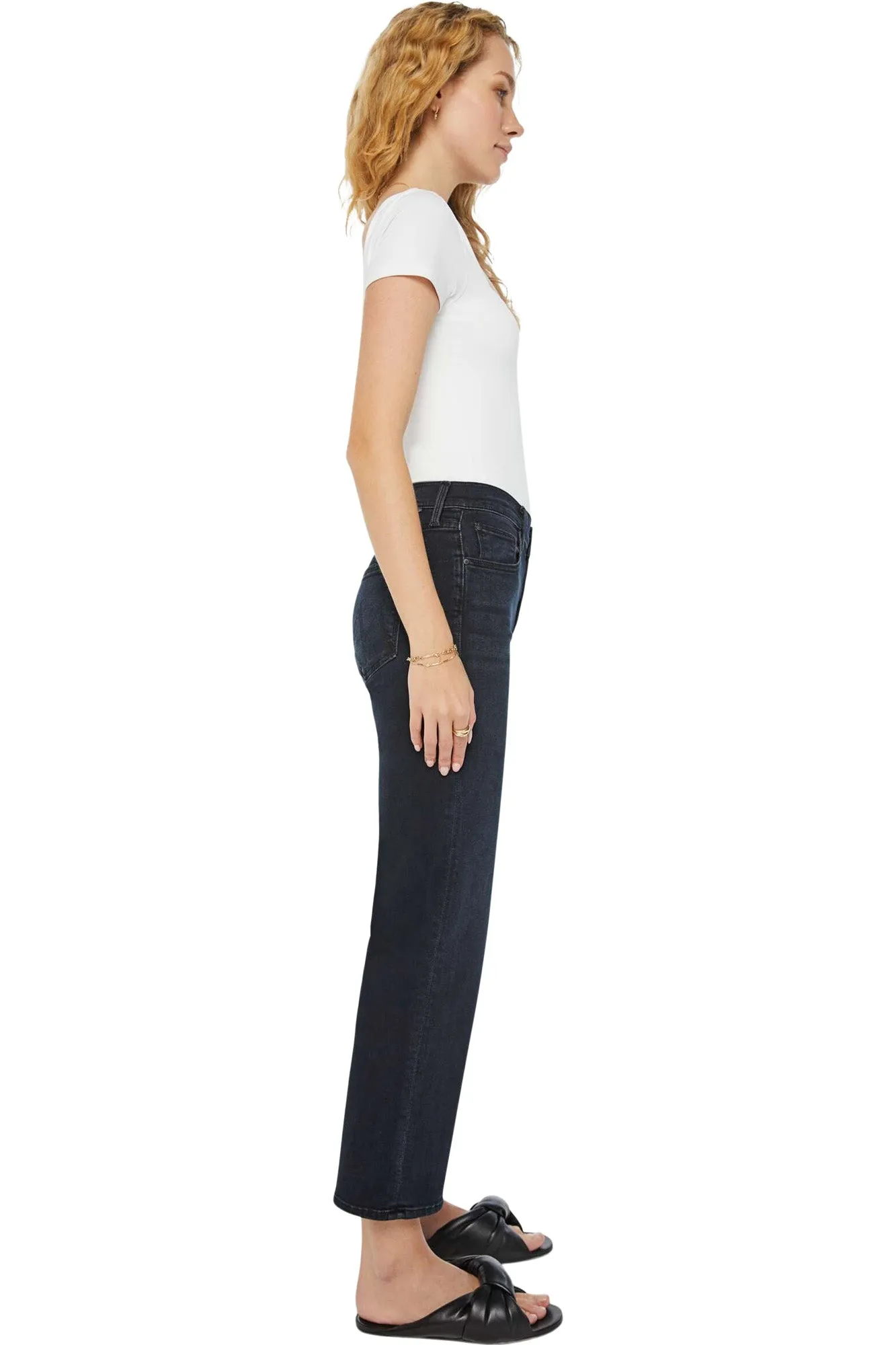 MOTHER Denim Mid Rise Zip Rambler Ankle in Night in Venice