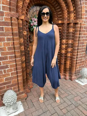 Navy Cotton Sleeveless Jumpsuit