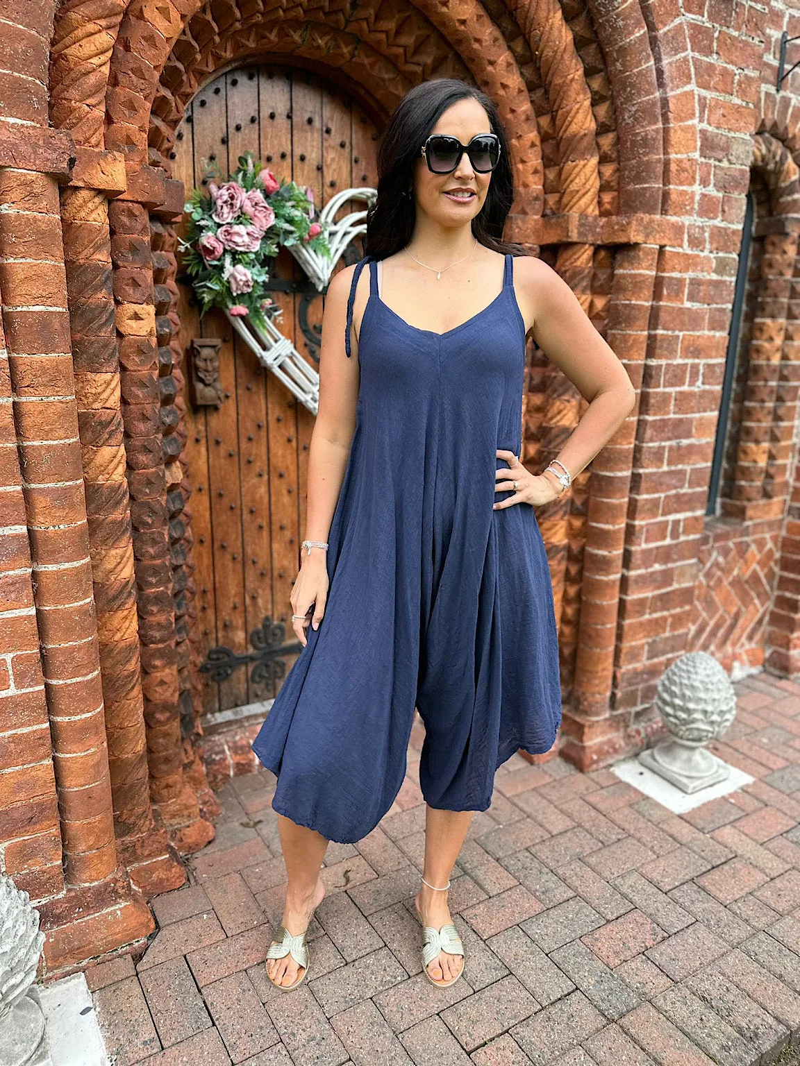 Navy Cotton Sleeveless Jumpsuit