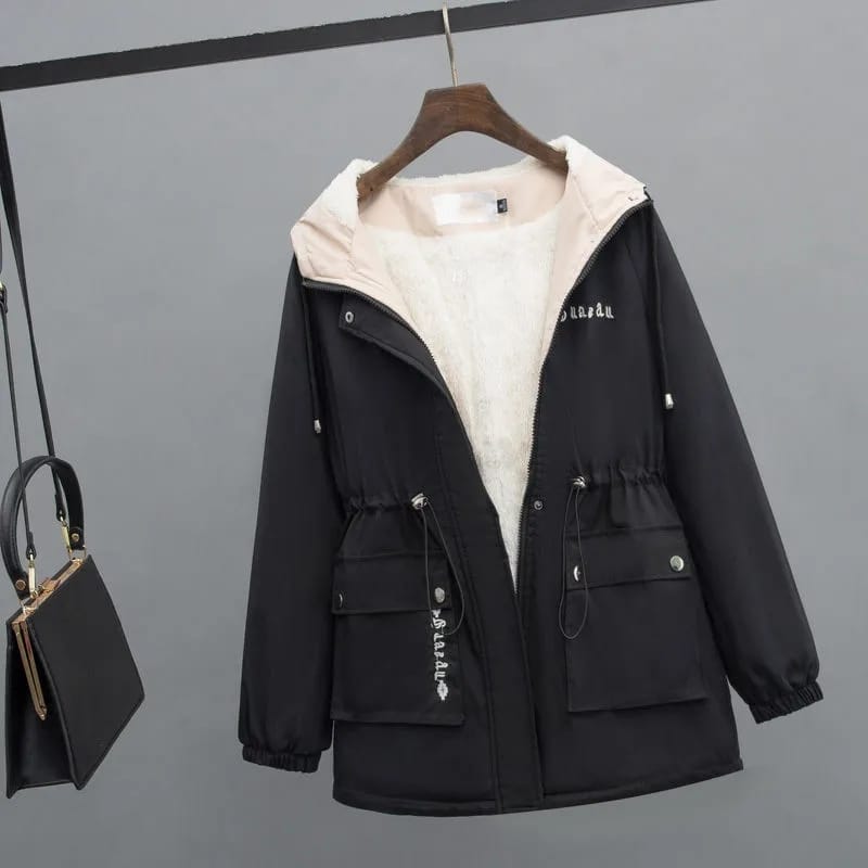 New Women Jackets Zipper Pockets Casual Long Sleeves Coats Winter Hooded Jacket XL B-41495