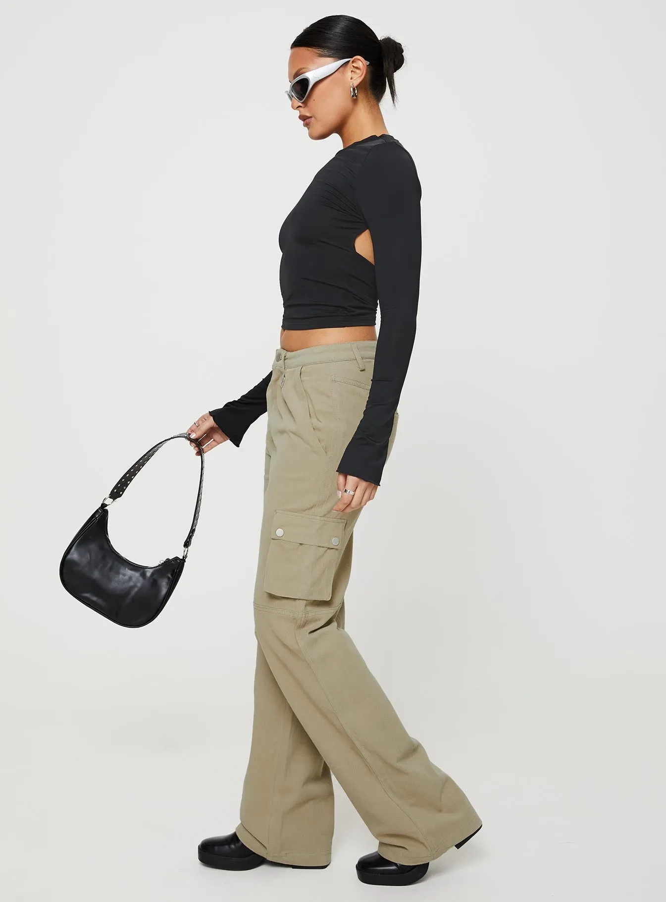 Paige Mid Rise Cargo Jean Sage