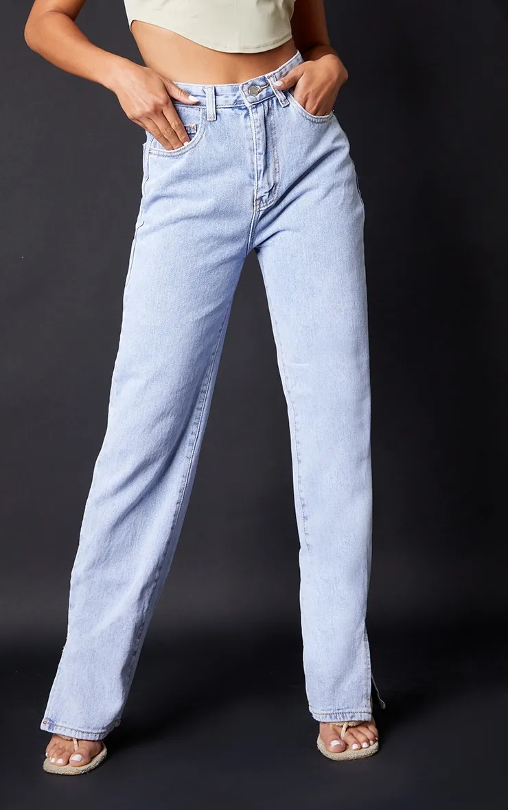 Petite Bleach Wash Split Hem Jeans | Petite