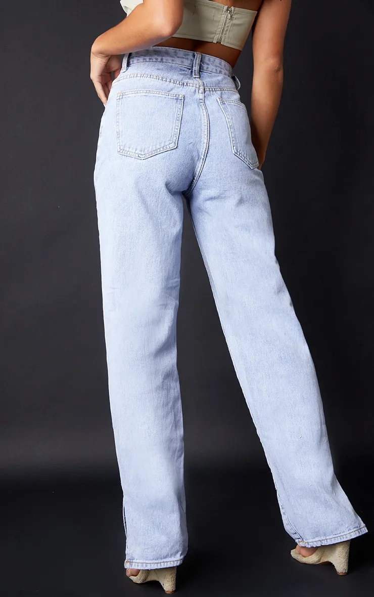 Petite Bleach Wash Split Hem Jeans | Petite